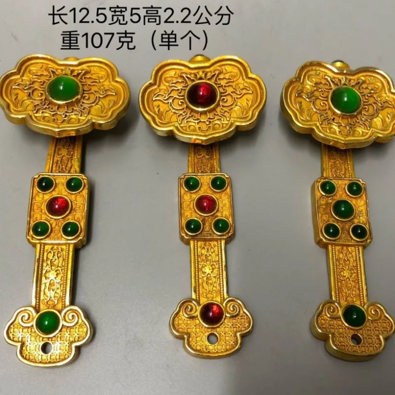 

Antique Style Auspicious Ruyi Handheld Ornament Gilded Pure Copper Gold Plated Silver Plated Craft Ruyi Inlaid Gemstone Playthin