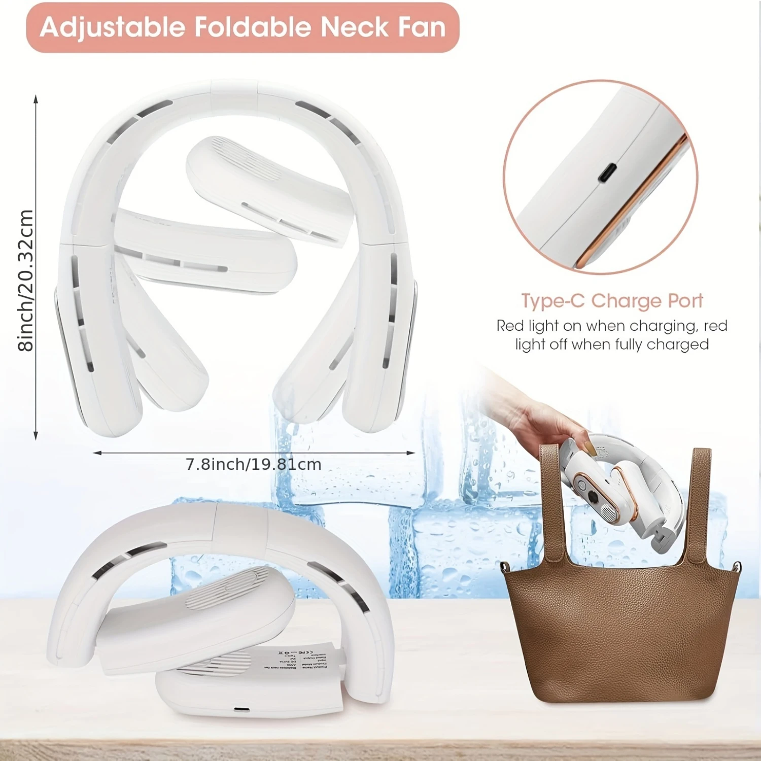 Neck Fan, 4 Turbos Foldable Portable Fan, 6000mAh Bladeless Neck Fan Rechargeable, LED Display, 3 Speeds Adjustment, °Cooling A