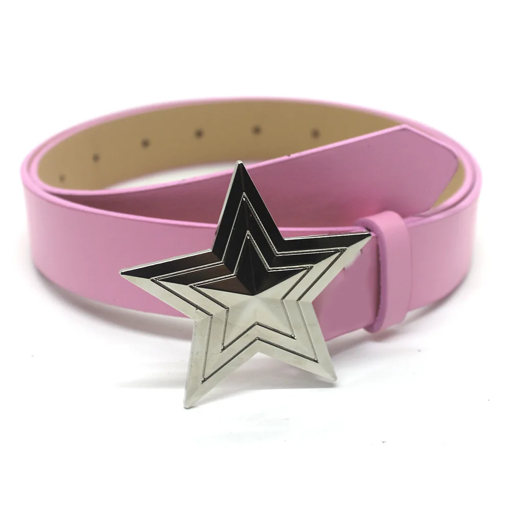 

Trendy Spicy Girl Pink PU Leather Belt Metal Fashion Buckle Five-point Star Full Drill Waistband Women Y2K Versatile Decoration