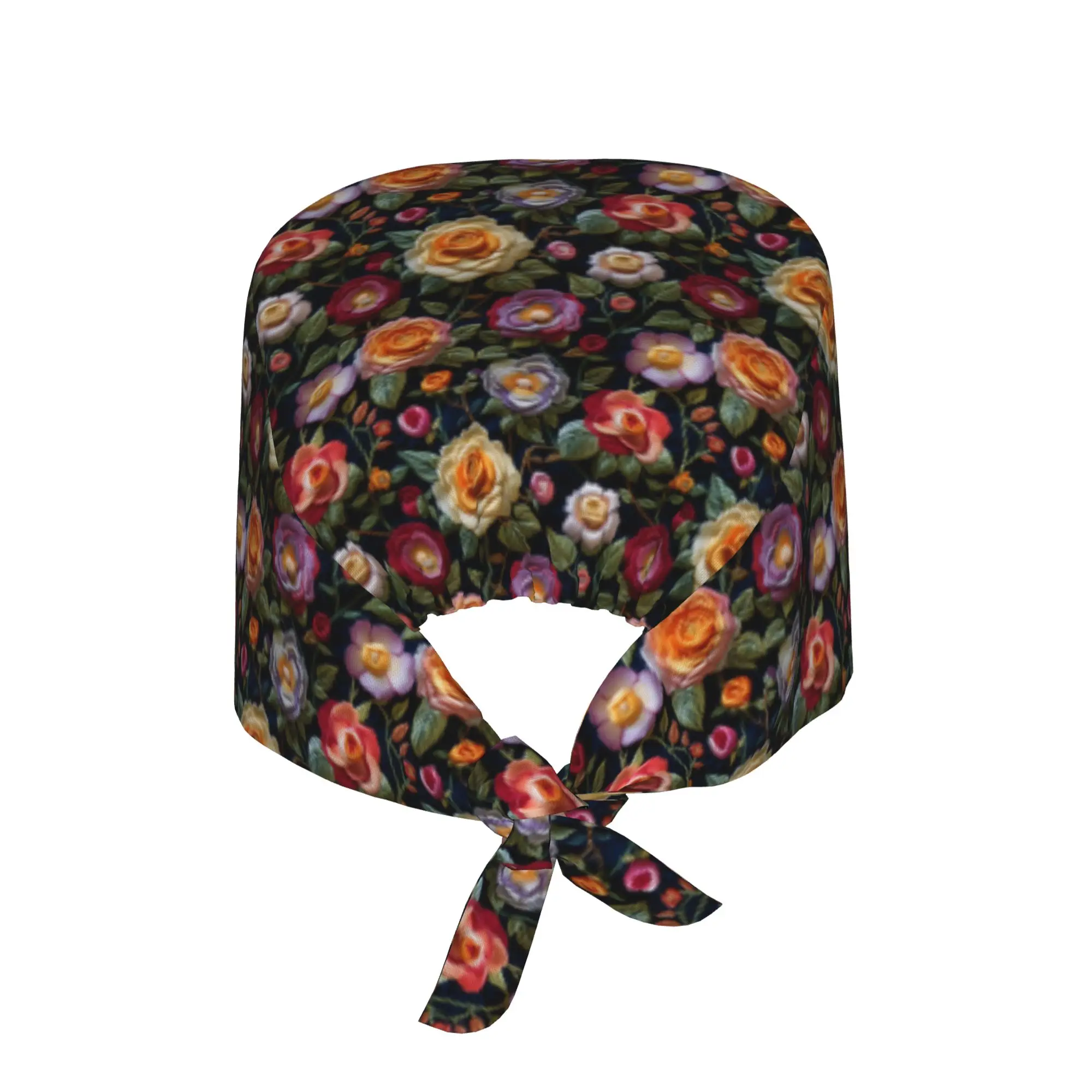 Elegant Stained Rose Flowers  Medical Staff Scrubs Hat Women Men  Doctor Nursing Surgical Cap Scrub Caps
