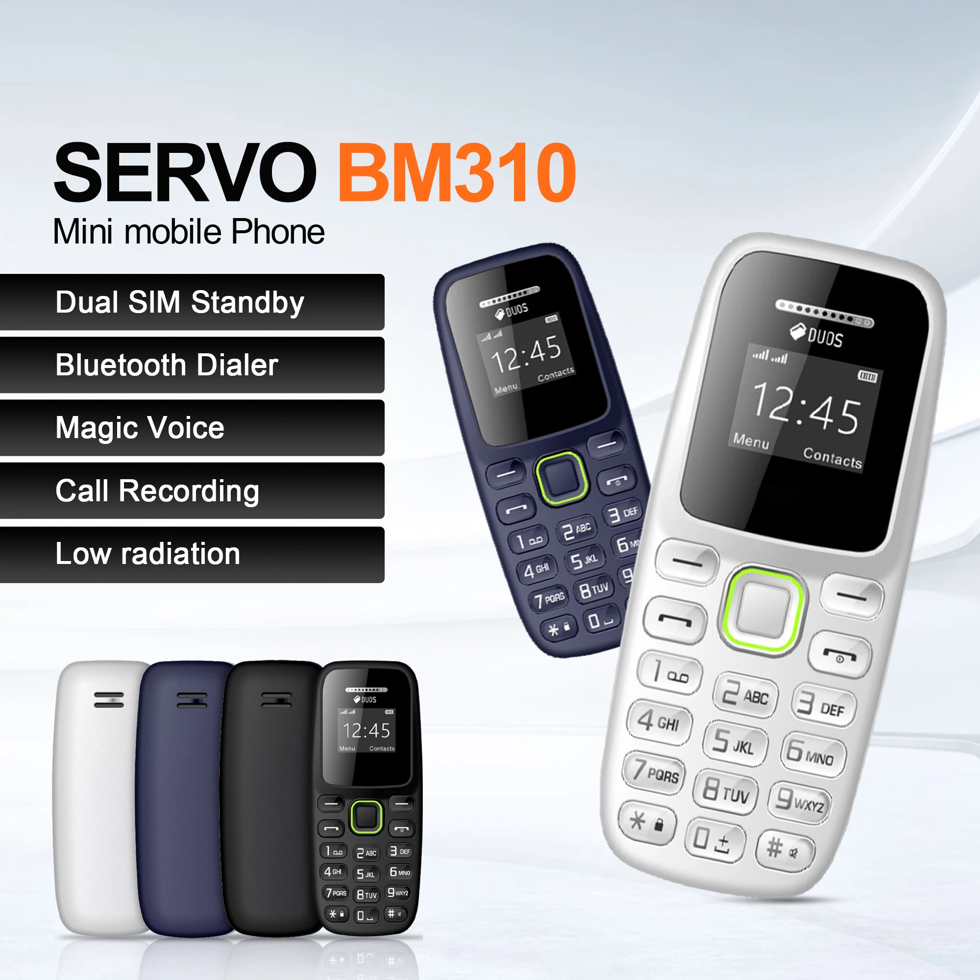 SERVO BM310 0,66-Zoll-Bildschirm ‌   Kleine Mobiltelefone Entsperrt Bluetooth-Kopfhörer Winziges Telefon Automatische Anrufaufzeichnung Dual-SIM Kleines Handy