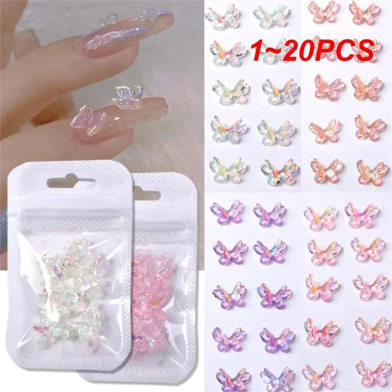 1~20PCS Bag Aurora Glitter Heart Shape Nail Charms 3D Flat Love Color Mixed Studs Nail Art Manicure Accessories Gel Polish