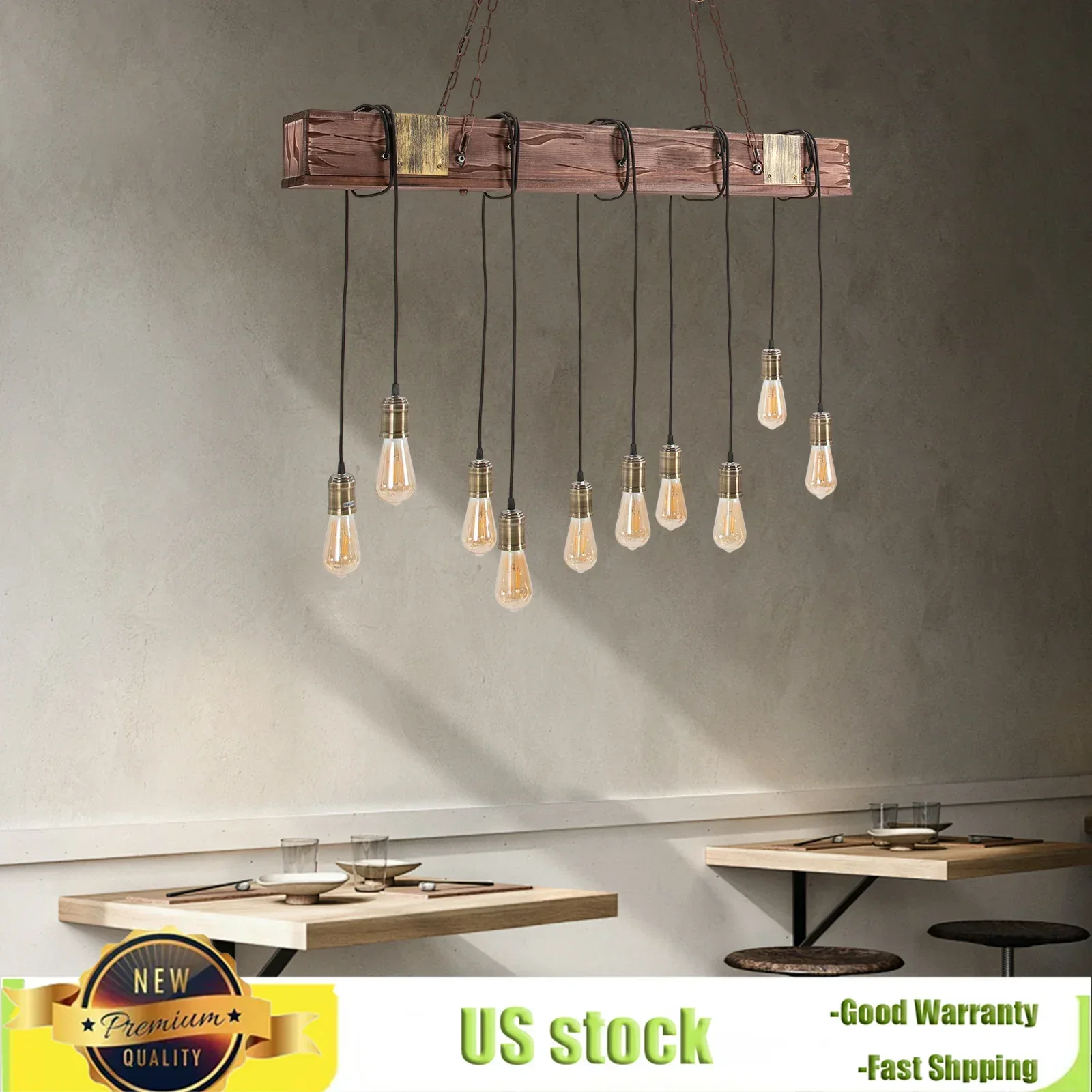 Lustre interno moderno Bymaocar com 10 luzes com altura ajustável, luminária de teto quadrada grande para sala de jantar e sala de estar