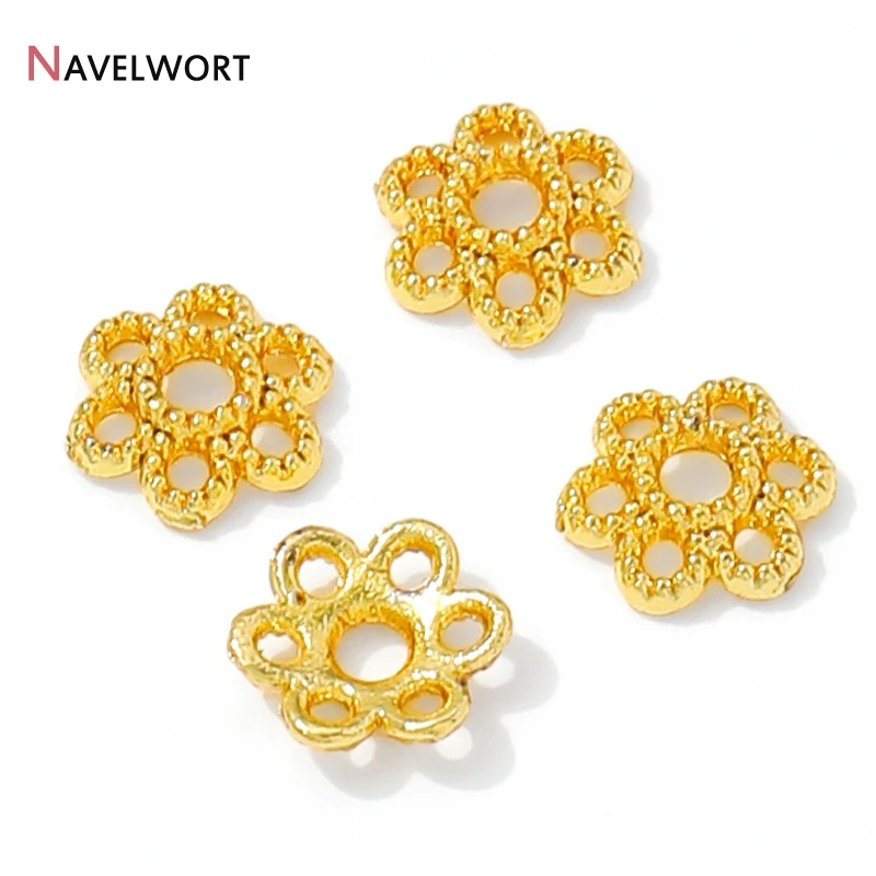 14K Gold Plated Brass Metal Hollow Flower Beads Caps, Beads Caps For DIY Bracelet Necklace Making Accessories view 4