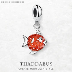 Charms Red Blowfish 925 Sterling Silver Pendants Making DIY Handmade New Fashion Cute Jewelry For Women Men