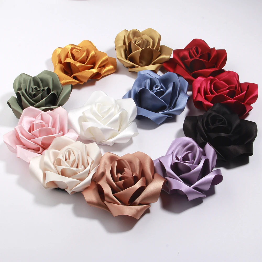 Exaggerated Handmade Satin Big Bud Flower for Brooch Headbands Women Fashion Jewelry Wedding Party Christmas Gift