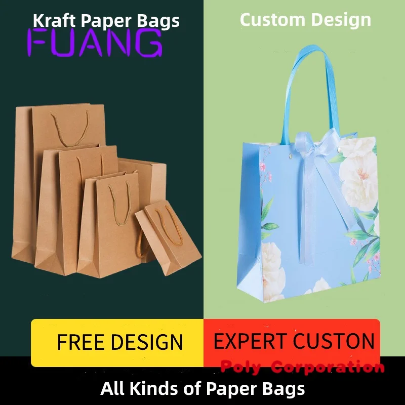 Custom  Custom Printed Paper bag Takeaway Shopping White Brown Kraft Paper Bag With Handle