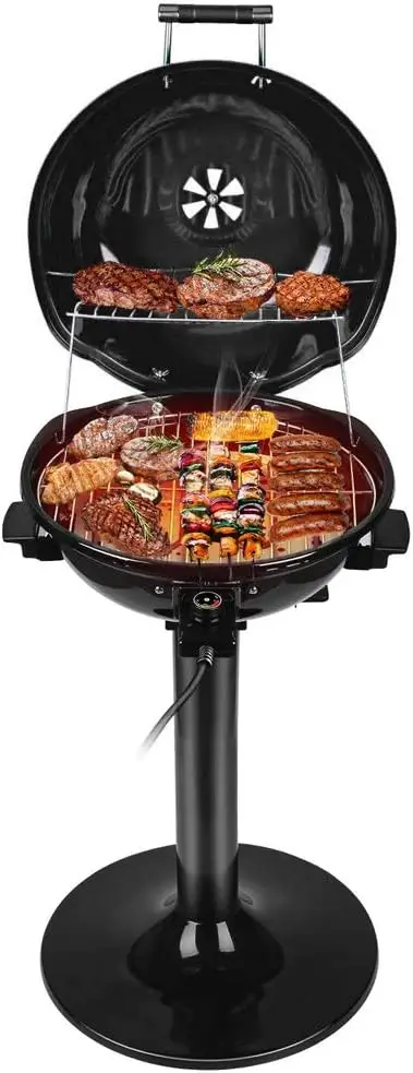 Electric BBQ Grill Techwood 15-Serving Indoor/Outdoor Electric Grill for Indoor & Outdoor Use, Double Layer Design, Portable Rem