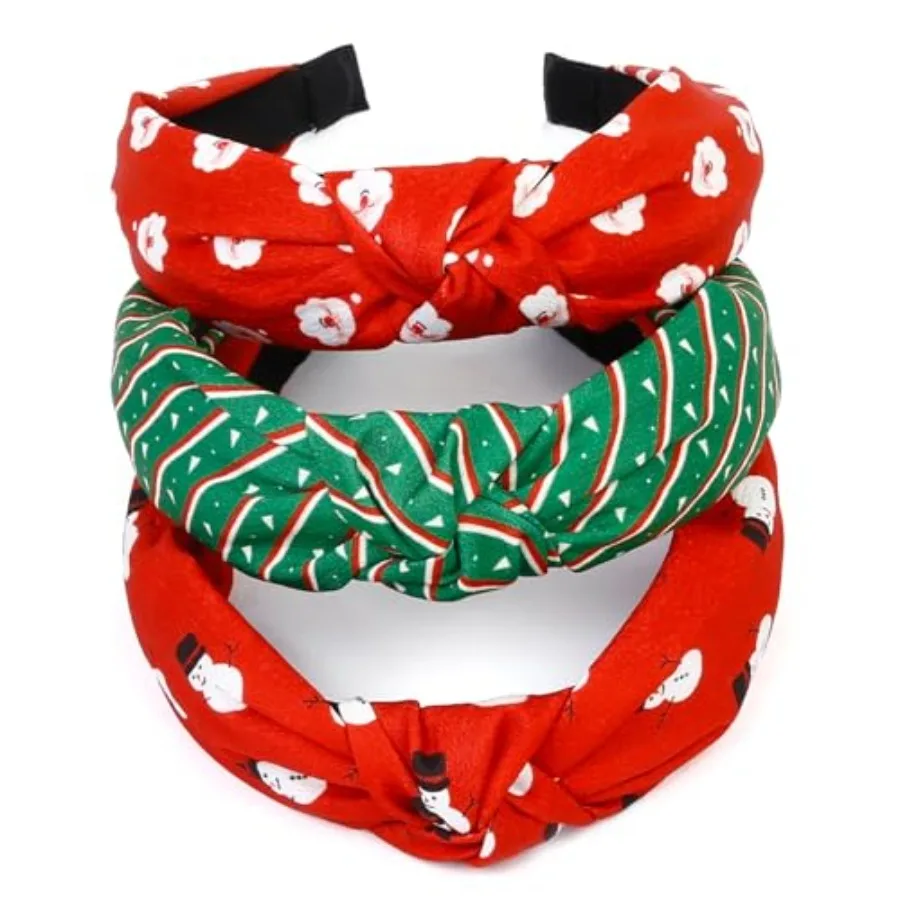 

for Women Girls Holiday Knotted Head Bands Festive Top Knot Headband Red Green Hair Hoops 3PCS Gifts Hair Accessories for Women