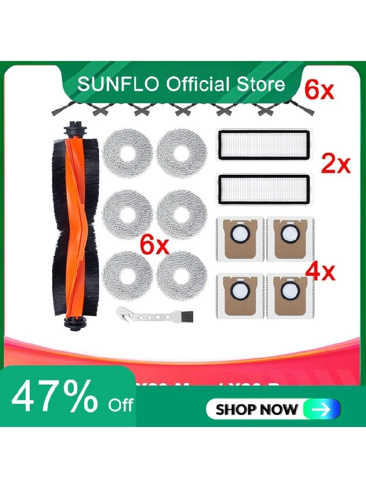 SUNFLO – Kit d'accessoires pour aspirateur Robot Xiaomi X20 Max / X20 Pro, brosse principale, filtres HEPA, vadrouilles, sacs à poussière, brosses latérales