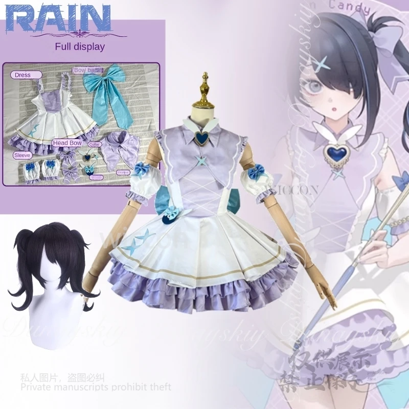 

125 NEEDY GIRL OVERDOSE Game Rain Ame Superchat Demon Angel Chan с платьем на день рождения 2025 года, черный парик, карнавальный костюм Cos