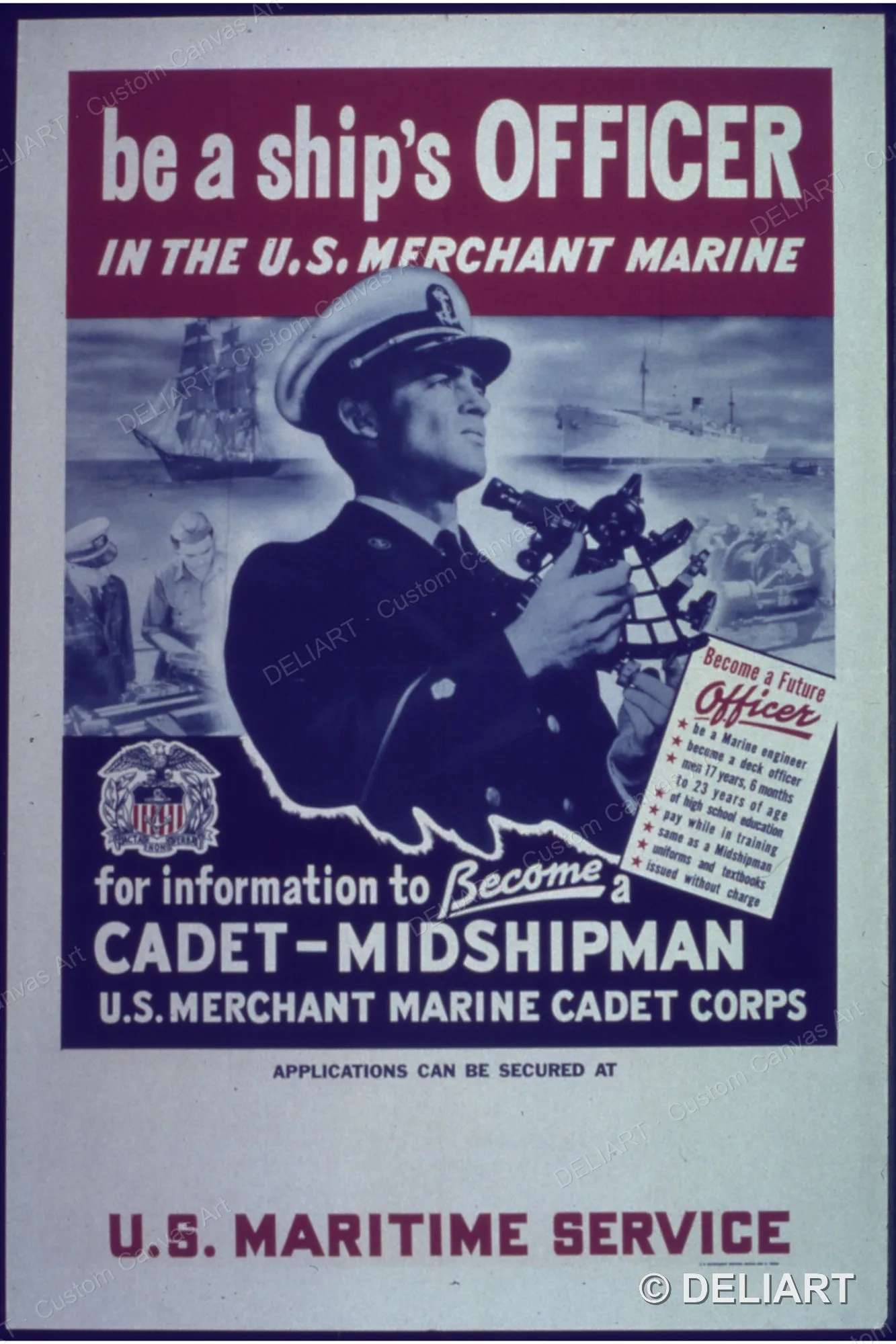 Be a ships officer in the U.S. merchant marine Vintage WWII Propaganda Canvas Wall Art Poster Print Retro Home Decor Unframed