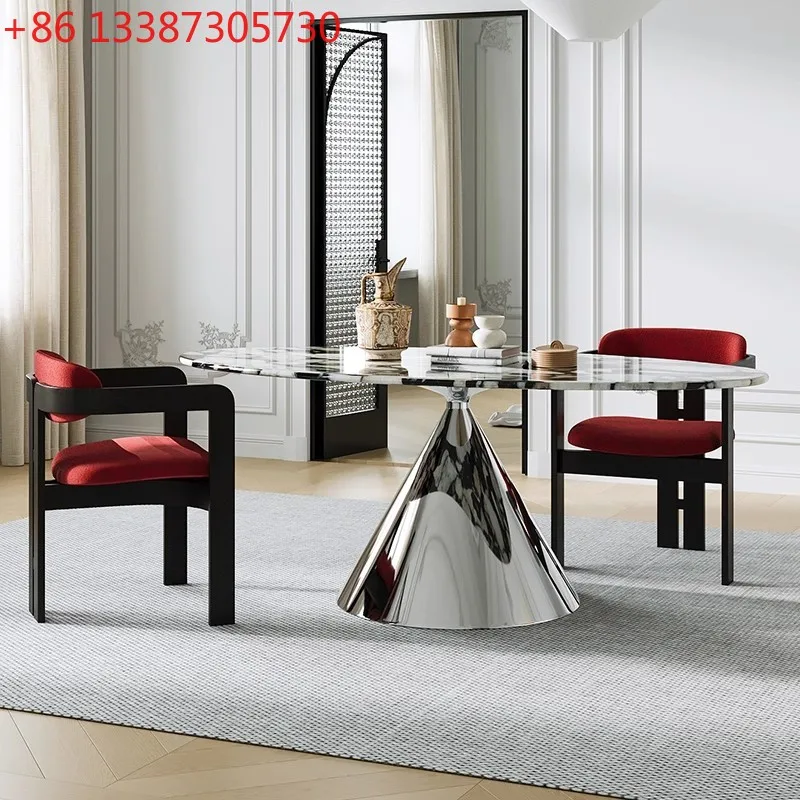 

Italian light luxury marble flying saucer dining table household oval dining table
