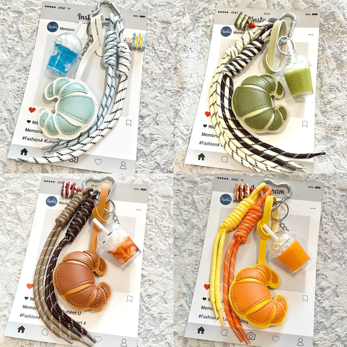 Leather Horn-shaped Drink Keychain for Coffee Cup, Woven Carabiner Bag Charm, Multi-color Hanging Accessory for Travel &