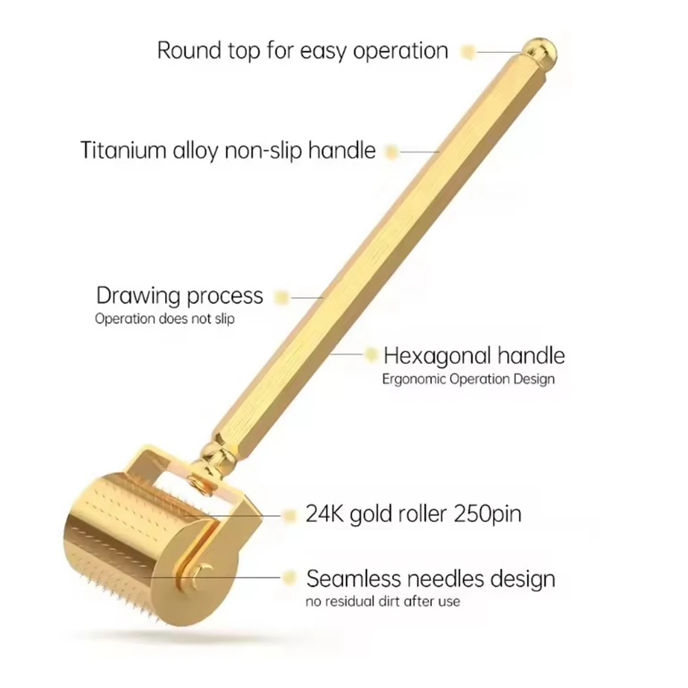 New arrival Luxurious 24K Gold Micro-needle Roller DRS 250 pin titanium Derma Roller for Facial Care Hair Growth Beard Growth