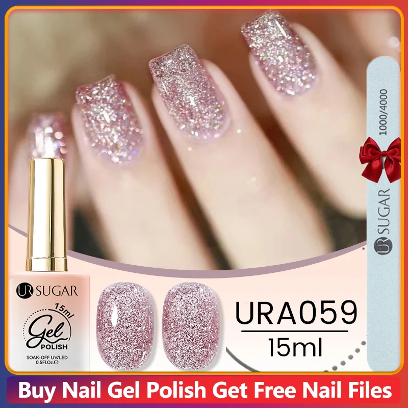 UR SUGAR 15ml Rose Gold Reflective Glitter Nail Gel Polish Sparkling Powder Effect Semi Permanent Soak Off UV LED Varnish