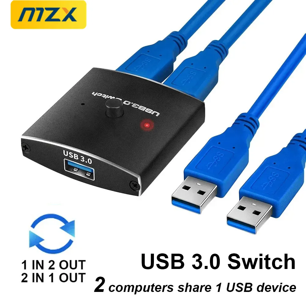 MZX Two-Way USB 3.0 Switch KM Switcher Selector 2 in 1 Out KVM A  Hub Hosts Computer Laptop PC Accessories Share Printer Sharing