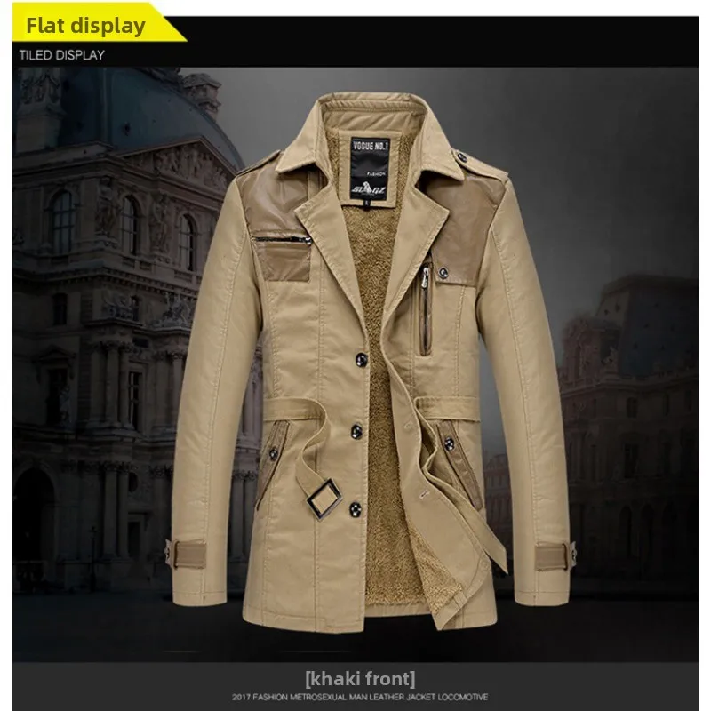 

Men's Cotton Jacket Windbreaker Thickened Casual Outerwear Men's Windbreaker Medium Long Jacket Men's Plush Thick Cotton Coat