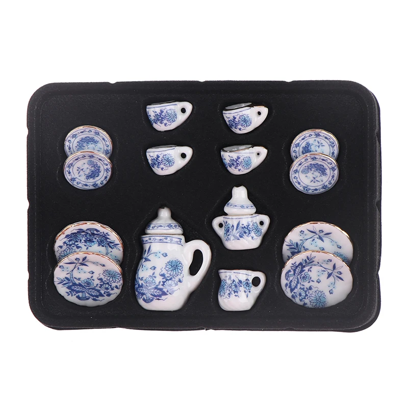 15개 1:12 인형의 집 미니어처 도자기 티컵 세트 꽃 식기 티컵 모델 인형 집 장식 어린이 놀이 장난감