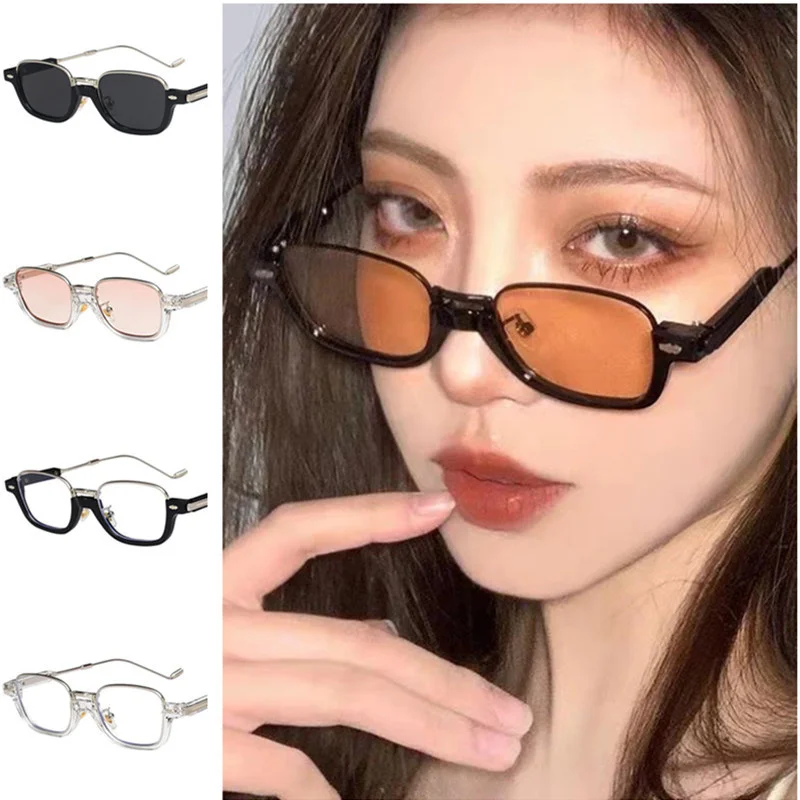 

Punk Sun Glasses Unisex Small Frame Anti-UV Spectacles Alloy Eyeglasses Semi-Rimless Google Rice Nails Sunglasses