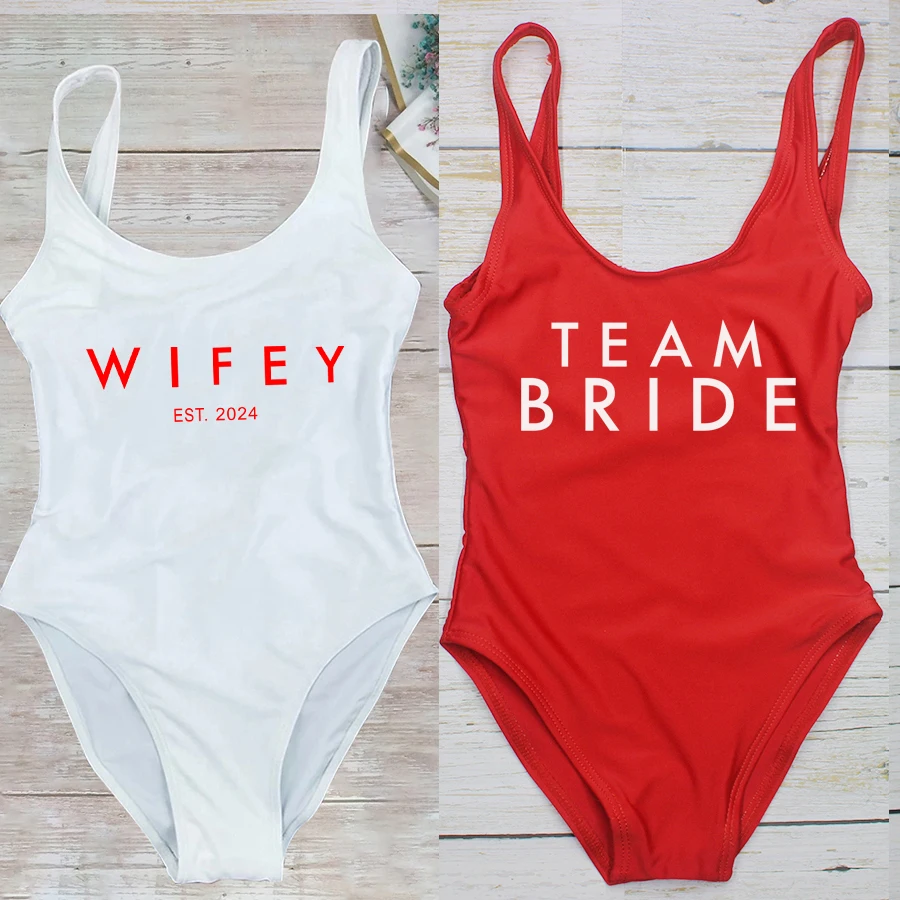 Wifey Est. 2024 Honeymoon S-3XL Team Bride One-Piece Swimsuit Women Swimwear Bachelorette Party Summer Beachwear Bathing Suit