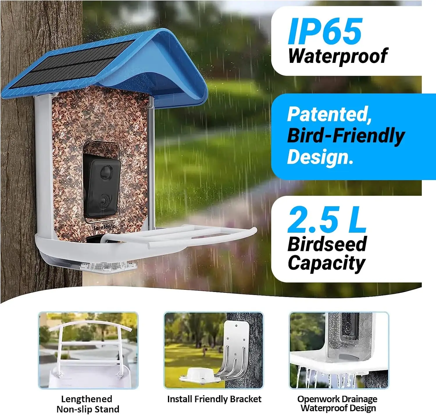 

Sainlogic Smart Bird Feeder with 1080P HD Camera, Camera Bird Feeder Identify Bird Species with 2 Solar Panels, Video with WiFi