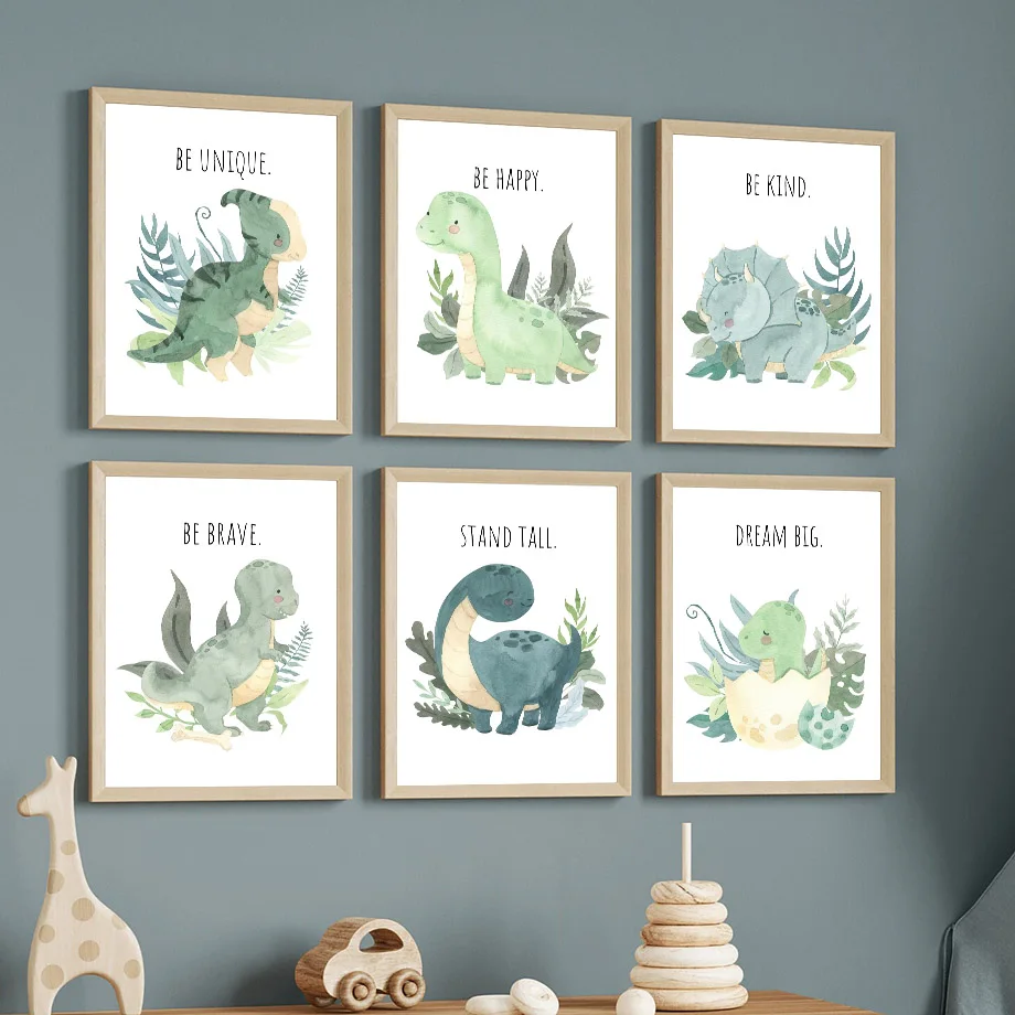 Cartoon Dinosaur Numbers Alphabet Jurassic Dino Nursery Posters Print Canvas Painting Wall Art Picture Baby Kids Room Home Decor