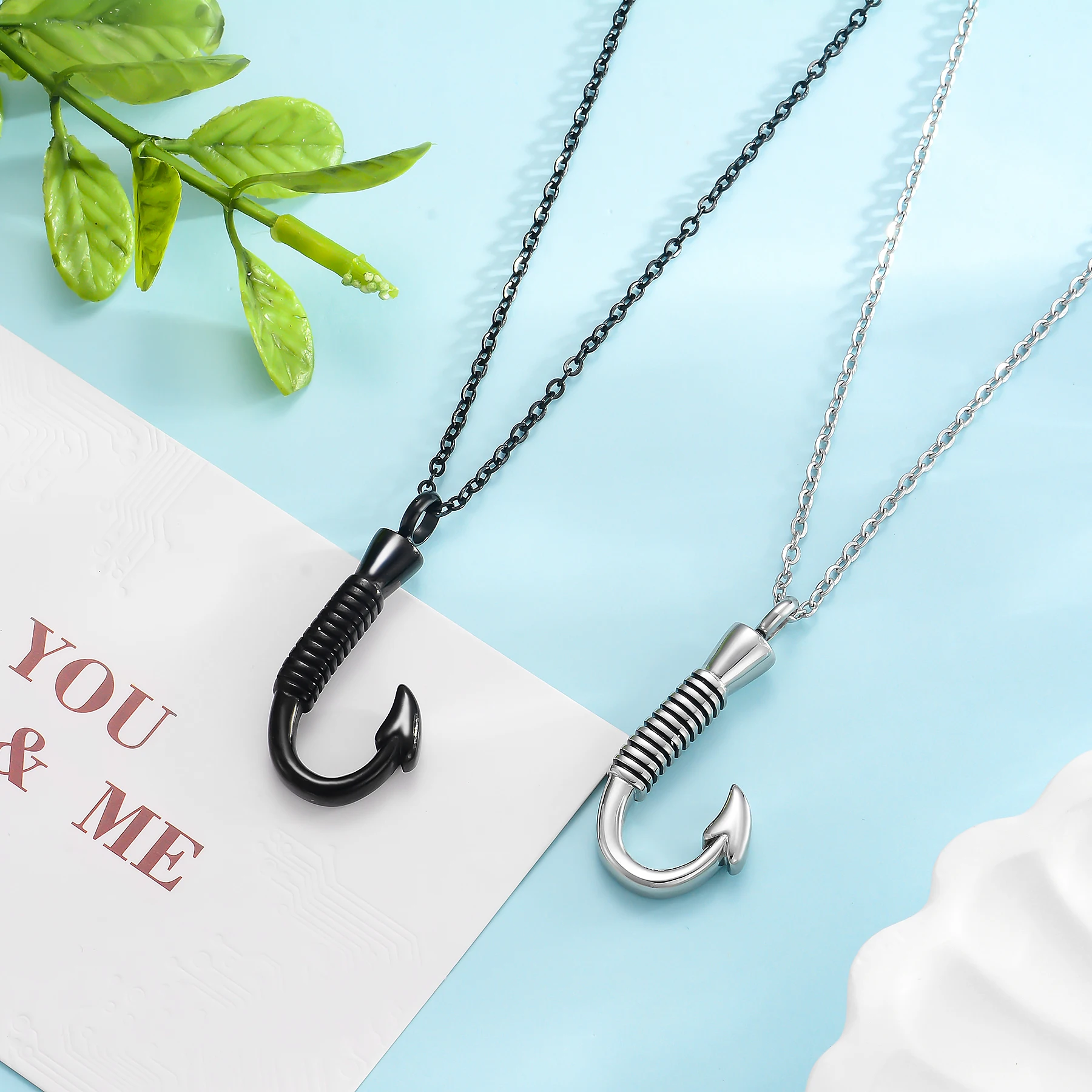Fashion Fishing Hook Pendant Stainless Steel Cremation Urn For Ashes Necklace For Men Women Keepsake Jewelry Daily Gift