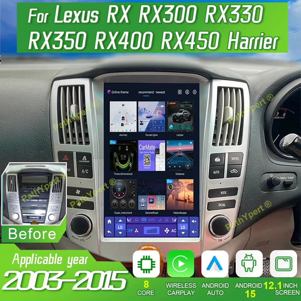 

12.1''Android 15 For Lexus RX RX300 RX330 RX350 RX400 RX450 Harrier 2003-2015 Multimedia Player Tesla Screen Car Radio Carplay