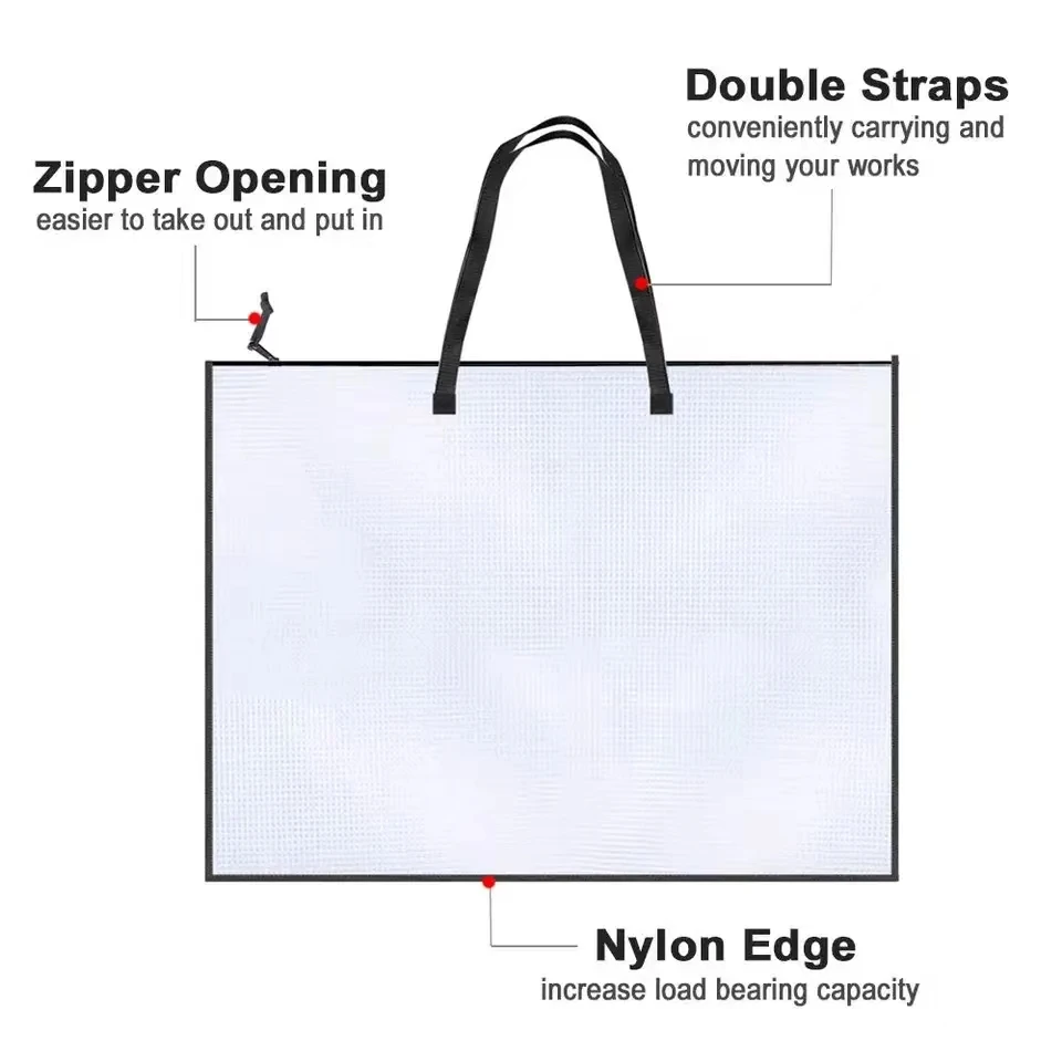 19x25in Large Art Folder Clear Mesh Folder Organizer For Bulletin Boards Poster Organizer With Zipper Handle StorageBag Tote Bag