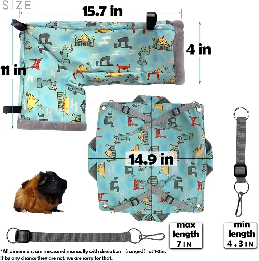 

Ferret Hammock Set for cage Cage Accessories 3 Style,Double Hammock or Square House and Tunnel Bed for Guinea Pig (Green)