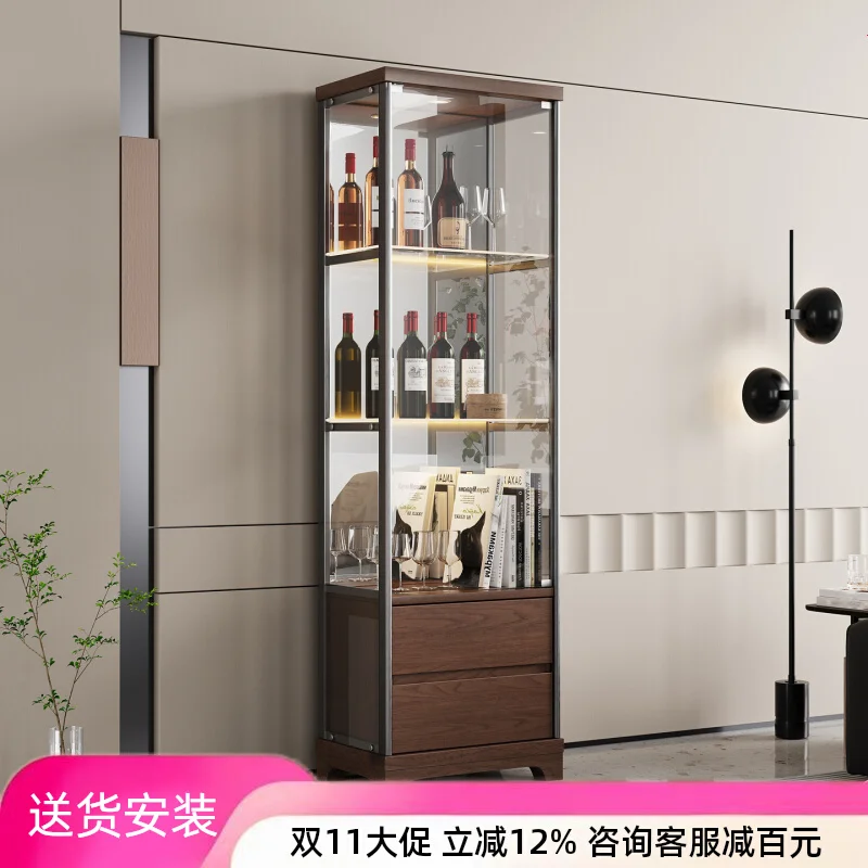 XL Solid Wood Wine Cabinet New Chinese Style Single Door Glass Display Cabinet Home Wall-Mounted Double Door Storage Cabinet