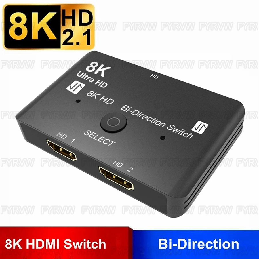 8K 4K HDMI-Compatible Switch 8K 60Hz 120Hz 2 in 1 Out HD 2.1 Bi-Direction Switcher Converter for PS5 Switcher Splitter Adapter