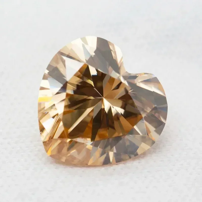 

Wholesale Moissanite Stone Champagne Primary Color Heart Shape Lab Grown Gemstone for Charms Women Jewelry Making with GRA Certi