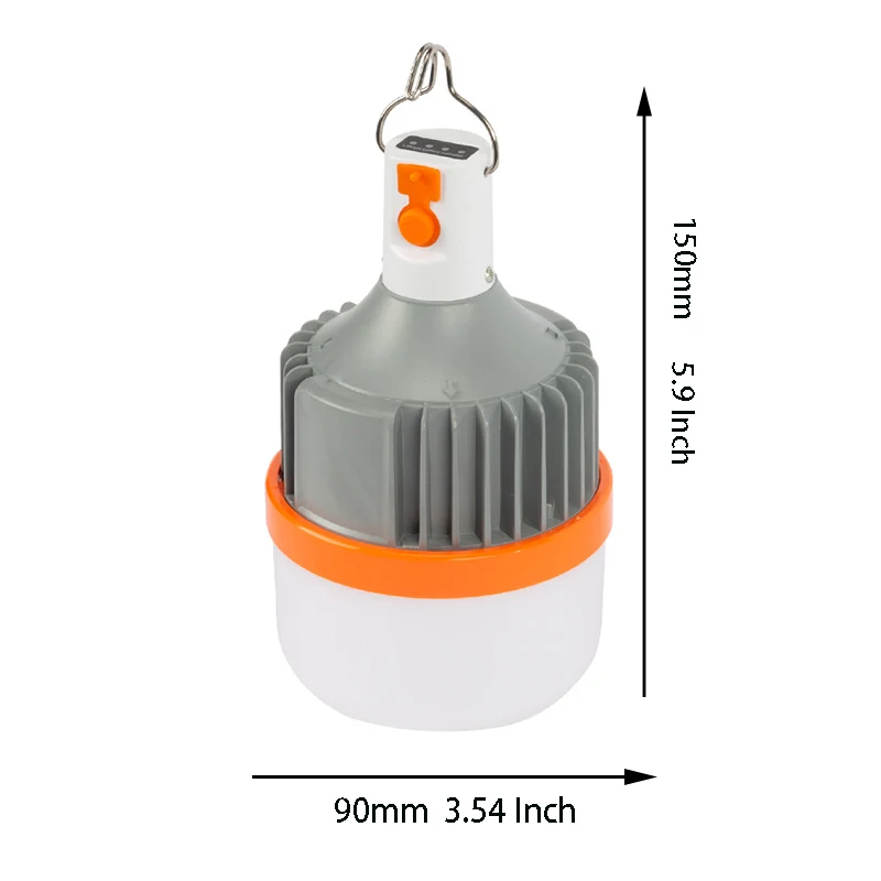 Bombillas LED recargables por USB para exteriores, luz de emergencia de 150W, gancho para acampar, pescar, linterna portátil, luces nocturnas, LT078, 1 unidad