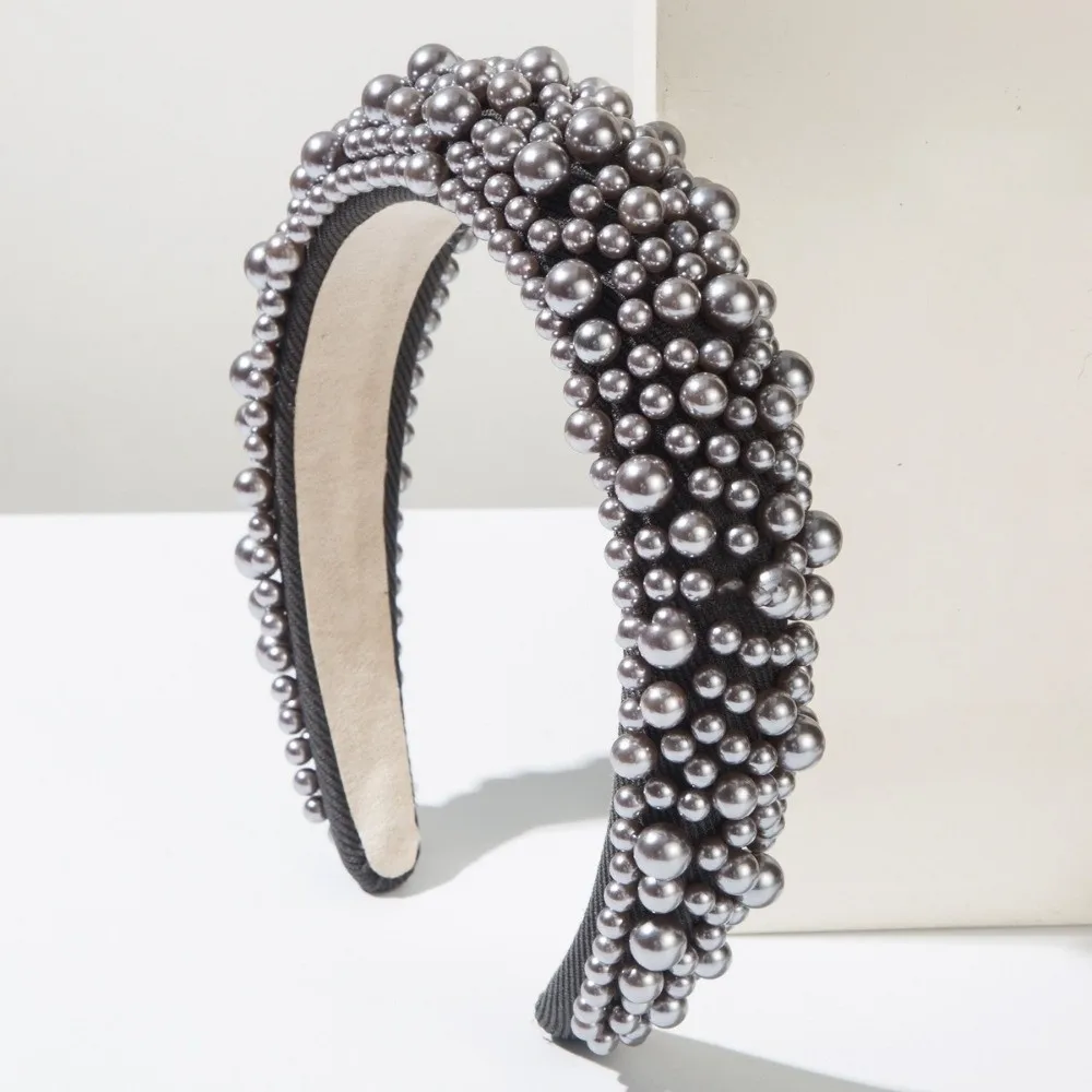 

Luxury Women Headbands Baroque Thick Sponge Padded Head Hoop Pearls Multicolor Party Headpiece For Female