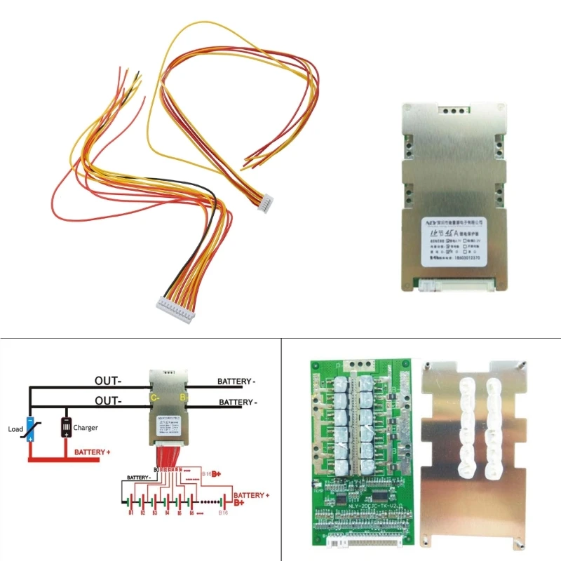 保護ボード用リチウムイオン電池,16s,60v,45a,bms用,送料無料