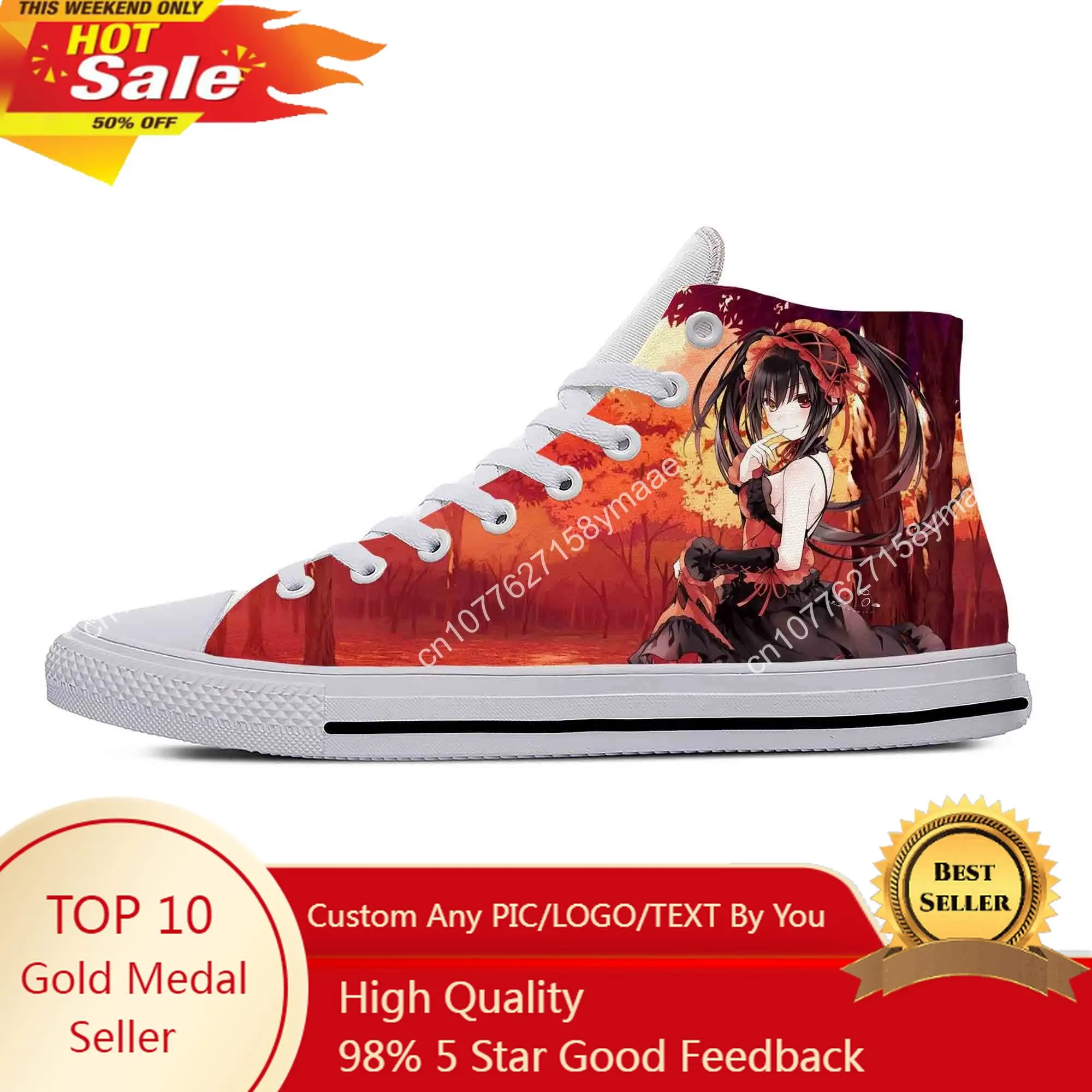 

Hot Summer Cartoon Manga Date A Live Tokisaki Kurumi Casual Shoes High Top Lightweight Men Women Sneakers Classic Board Shoes