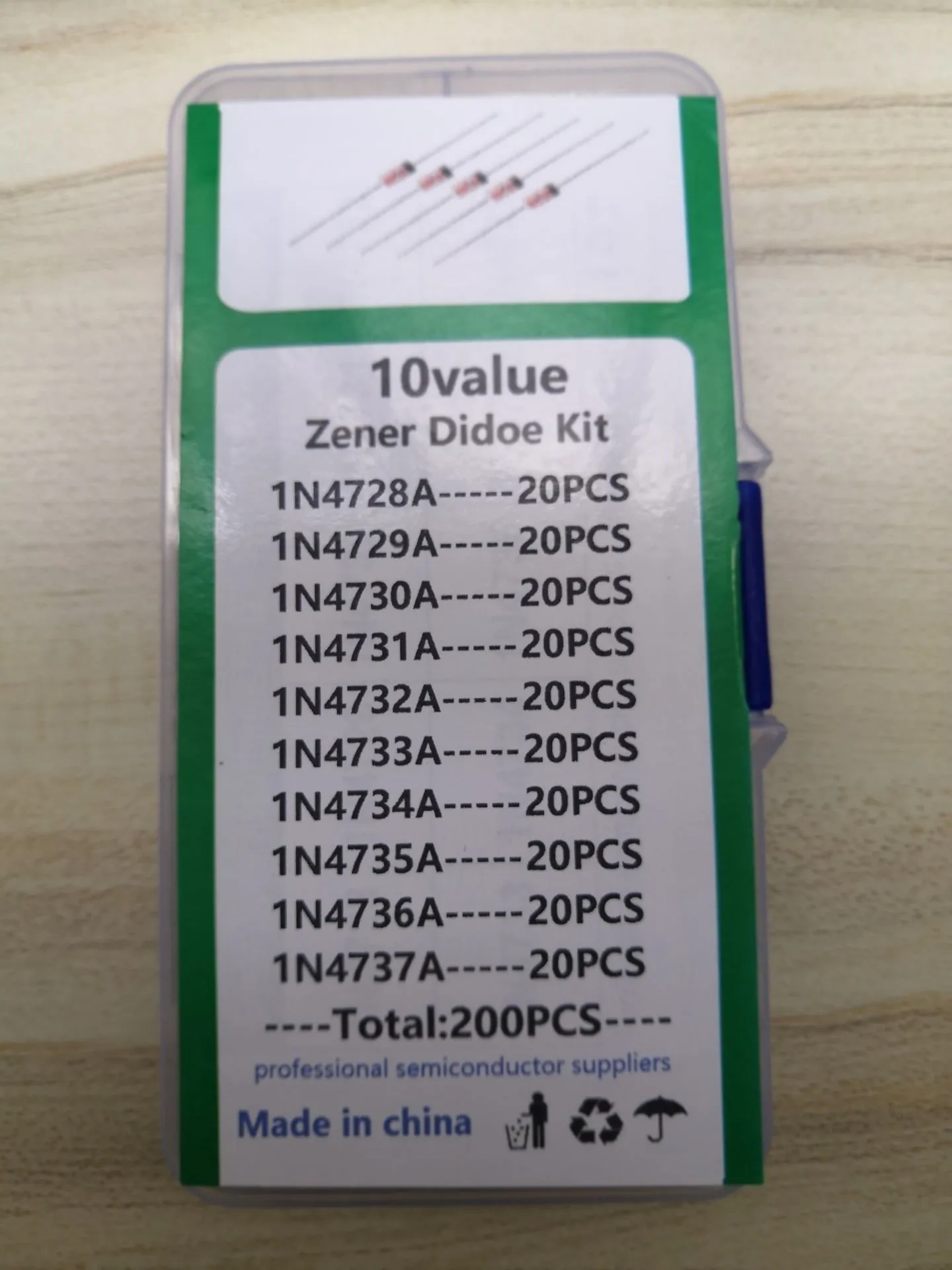 10Value*20 Diode Kit 1W Zener 1N4728A/4729A/4730A/4731A/4732A/4733A/4734A/4735A/4736A/4737A 3.3 3.6 3.9 4.3 4.7 5.1 5.6 6.8 7.5V