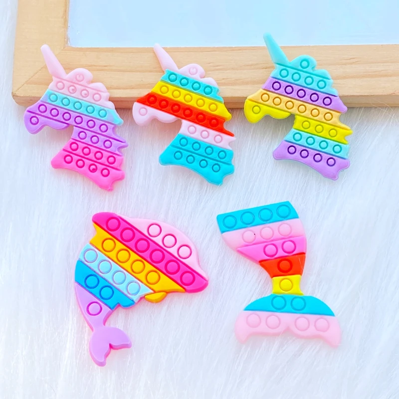 20Pcs New Cute Fishtail Unicorn Dolphin Rainbow Series PVC Flexible Glue FlatBack DIY Scrapbook Embellishment Phone Craft Decora