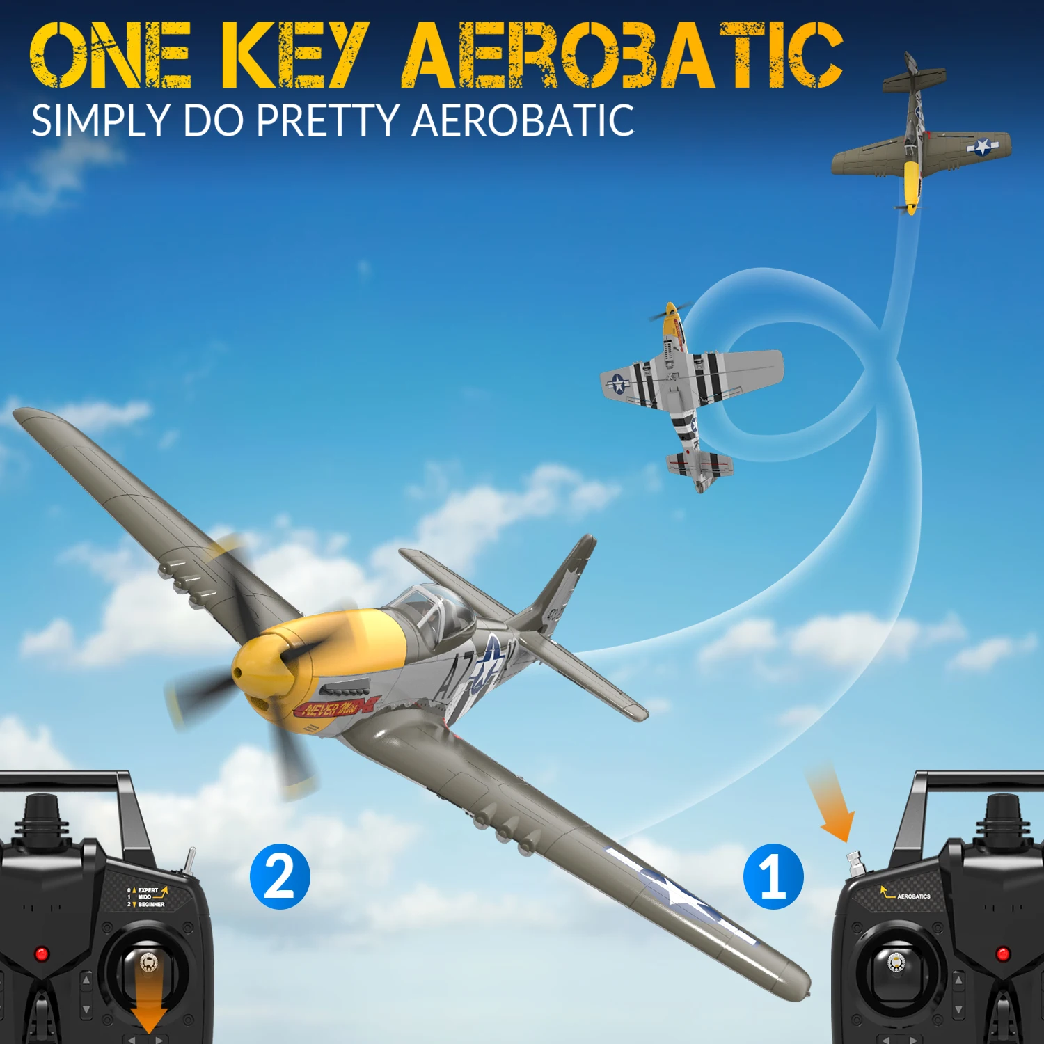 Volantex 500mm RC Plane,Brushless P-51 Mustang RTF RC plane,One-Key Aerobatic, Stable and Safe,Suitable for Outdoors and gifts