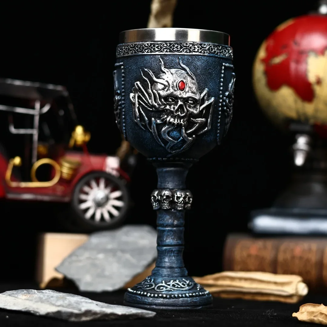 

New Halloween Spider Skull Red Wine Glass 3D Horror Crow Stainless Steel Cocktail Beer Goblet Christmas Personalized Gift
