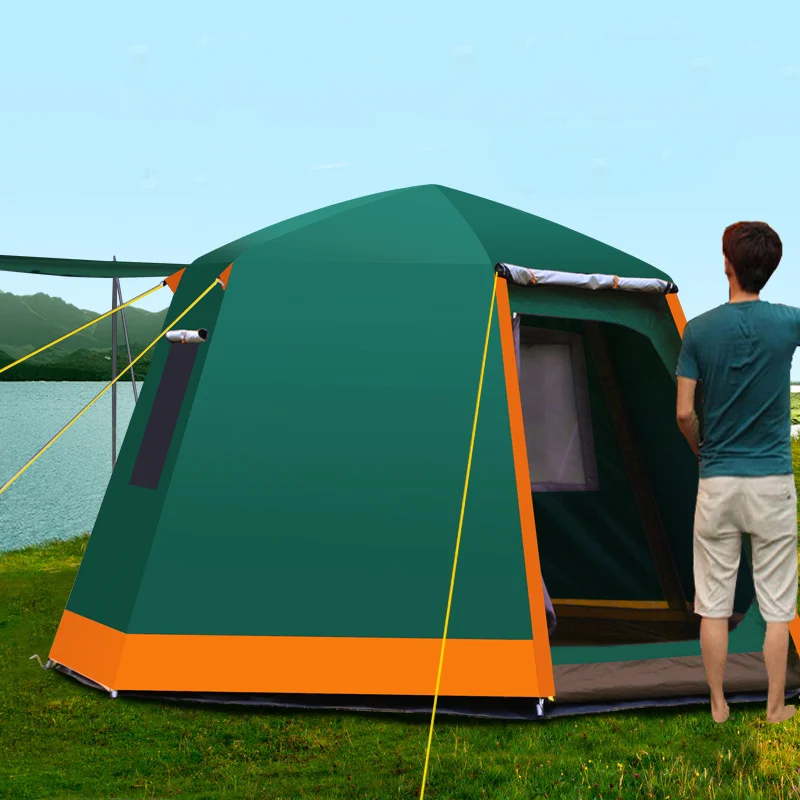 

Double Layer Camping Tent, Thickened Silver, Waterproof, Windproof, Large Gazebo, 2 Doors, 2 Windows, 5-8 Person, 330x330x190cm