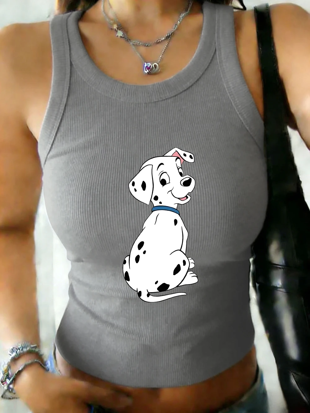 Dalmatiner-Welpen-Druck, weibliches Basic-Unterhemd, weiches Sommer-Tanktop mit O-Ausschnitt, elastisches Tanktop, lässige Baumwolle, schmale Passform, ärmellose Weste