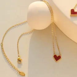 Stainless Steel Gold Plated Red Love Pendant Necklace O Chain Sweet Cute Girl Lady Women Mum Gift Fashion Accessories Wholesale