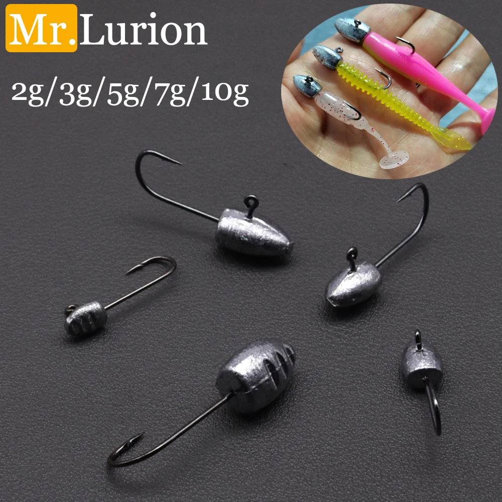 MrLurion 10 Uds 2g 3g 5g 7g 10g anzuelos de pesca con cabeza de anzuelo pequeña para mini cebos de larva de señuelo suave, anzuelos de pesca con microobjeto