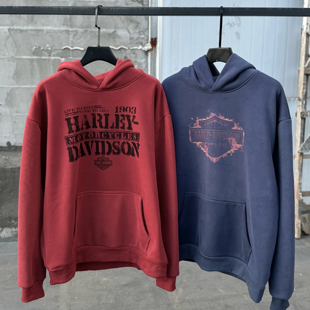 Vintage American Harley Davidson Hoodie Men's and Women's High Street Hooded Sweater Autumn and Winter Thickened