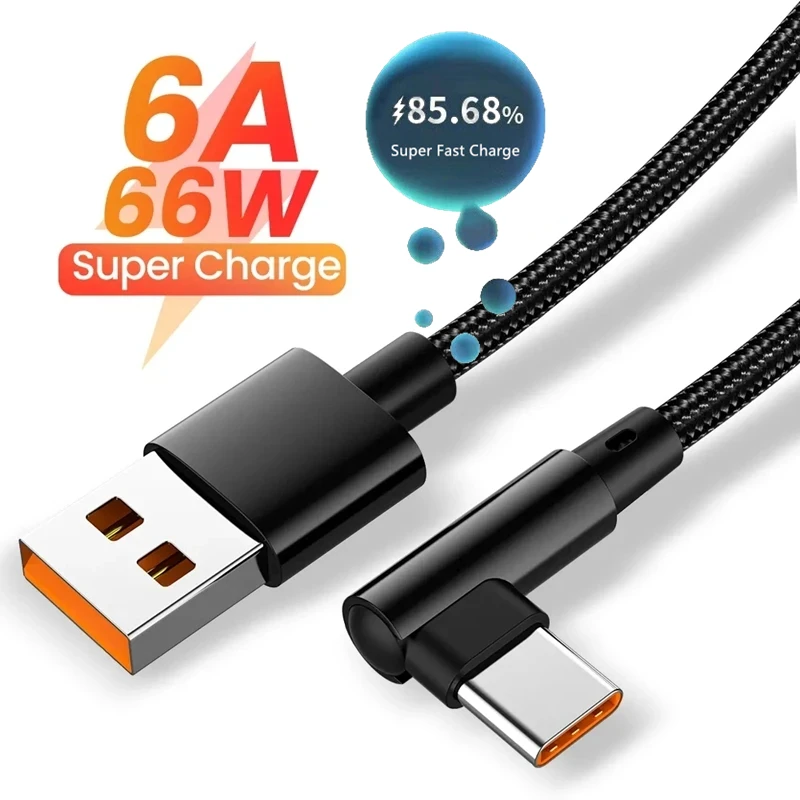 6A 66W Elbow Super Fast Charging Type C Cable for Huawei Mate 50 P60 Nova 11 Honor 100 X9b Xiaomi Redmi POCO USB C Charger Cable