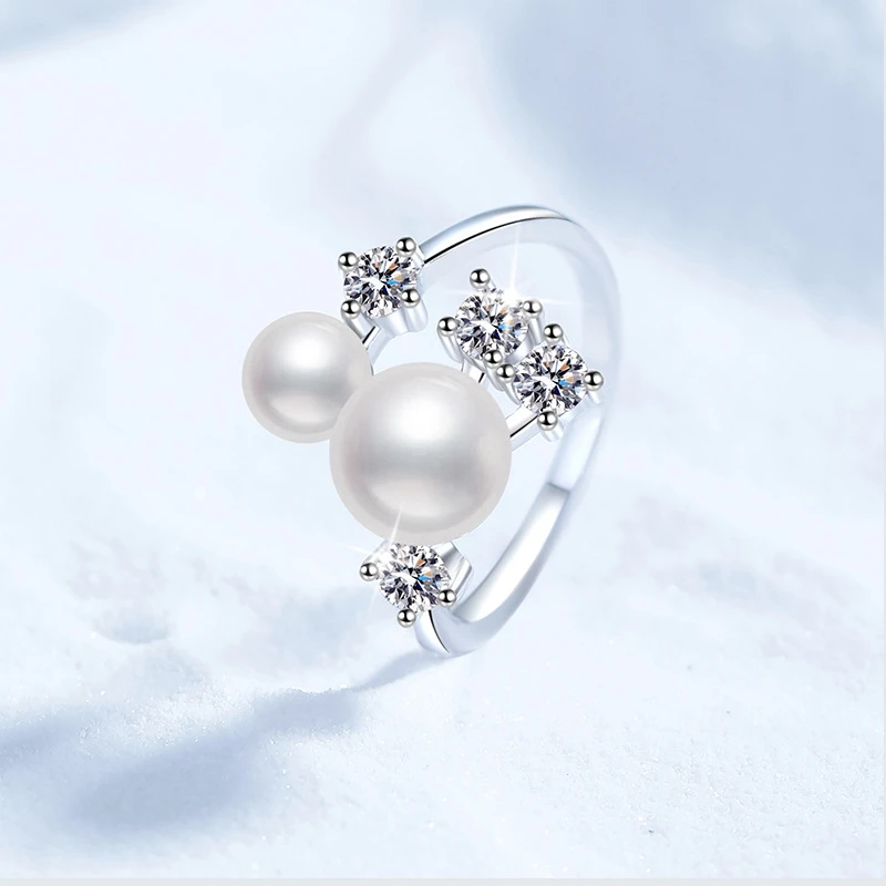 

S925 pure silver ring, women's moissanite ring, women's freshwater pearl ring, adjustable silver meson wholesale