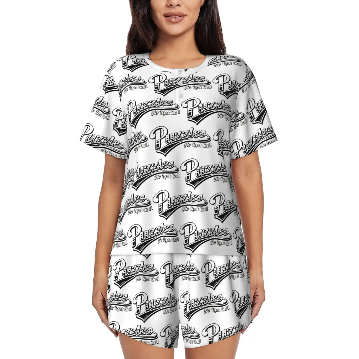 

Puzzles Bar How I Met Your Mother Round Neck Short Sleeve Nightgowns for Sleeping Sleepshirts Women Loose Pajama Set Short Pants
